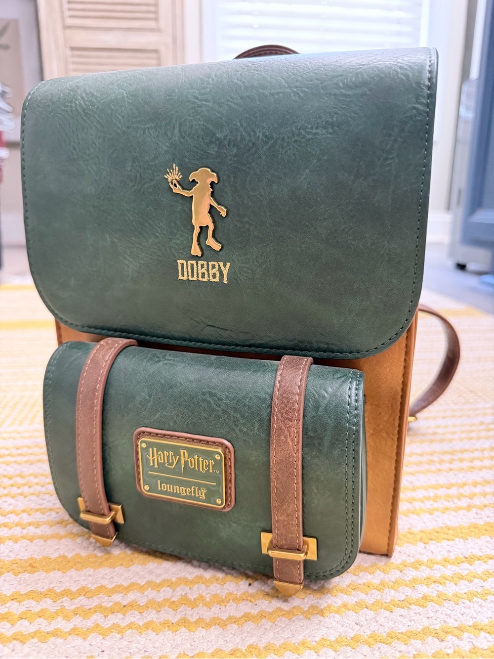 Loungefly Green and Brown Dobby Mini Backpack